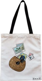 Sacosa de Panza pentru Cumparaturi, Geanta Tote, Travel Girl 12, Cu fermoar, 38x34.5 cm, Alba, BEKZ®
