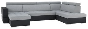 Colţar extensibil, piele ecologică neagră/material textil gri deschis, model stânga, VASTO