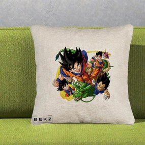 Perna Personalizata Dragon Ball Goku si Shenron Actiune, 40x40 cm, Bej Canapea, Husa Detasabila, Perna Inclusa, BEKZ®