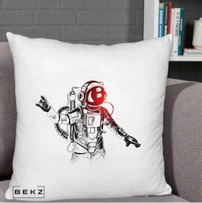 Perna Decorativa Astronaut Rock Sketching, 40x40 cm, Alb Pufos, Husa Detasabila, Perna Inclusa, BEKZ®