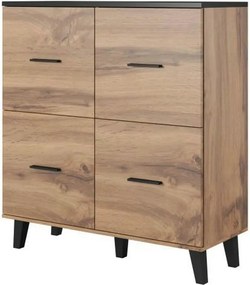 Comoda LOTTA, stejar wotan/negru, PAL, cu 4 usi, 110x45x119 cm