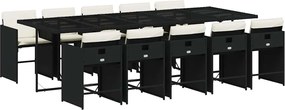 vidaXL Set mobilier de exterior cu perne, 11 piese, negru, poliratan