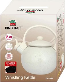 Ceainic cu fluier Kinghoff KH 2040, 2 l, interior emailat, compatibil cu plitele cu inducție, culoare crem