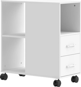 HOMCOM Măsuță de Living cu Roți, 2 Sertare, Raft Deschis și Poliță Reglabilă, Măsuță pentru Dormitor sau Living, 60x30x65 cm, Alb | Aosom Romania