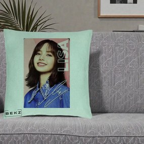 Perna Personalizata K-pop BLACKPINK Lisa cu Semnatura, 40x40 cm, Verde Menta, Husa Detasabila, Perna Inclusa, BEKZ®