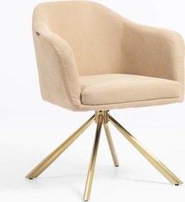 HR832 BAZĂ STEA Scaun Catifea Reiată Premium culoare Bej Ghimbir cu Bază Aurie