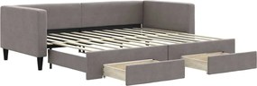 vidaXL Pat de zi cu extensie și sertare, gri taupe, 90x200 cm, textil