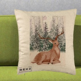 Perna Decorativa Ren in Padure Roz Moale, 40x40 cm, Bej, Husa Detasabila, Perna Inclusa, BEKZ®