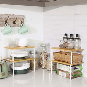 Set de organizatoare din bambus CEZAR, 4 piese, maro/albă SongmicsHome