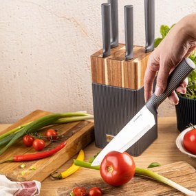 Set cuțite Klausberg KB 7982, 6 piese, Oțel inoxidabil, Mâner lemn de salcâm, Grafit/maro