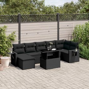 3268055 vidaXL Set mobilier de grădină cu perne, 8 piese, negru, poliratan