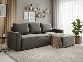 Promo Canapea de colt extensibila CAVELO, gri inchis, reversibila, calitate II