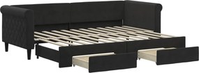 vidaXL Pat de zi cu extensie și sertare, negru, 80x200 cm, catifea