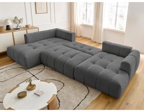 Colțar gri închis extensibil/cu spațiu de depozitare (cu colț pe partea stângă/în formă de "U") Fuji – Bobochic Paris