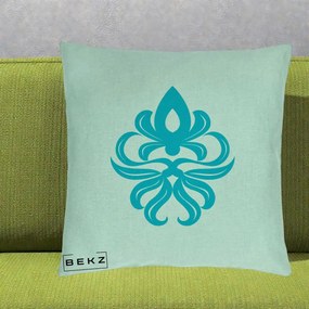 Perna Decorativa Ornament Turcoaz Fleur de Lis, 40x40 cm, Verde Menta, Husa Detasabila, Perna Inclusa, BEKZ®