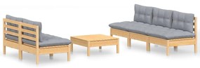 3096087 vidaXL Set mobilier grădină cu perne gri, 6 piese, lemn de pin