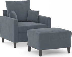 vidaXL Fotoliu canapea cu taburet, gri închis, 60 cm, catifea