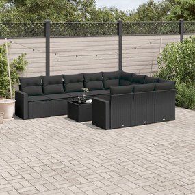 3251832 vidaXL Set canapele de grădină cu perne, 11 piese, negru, poliratan