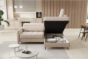 Colțar bej extensibil/cu spațiu de depozitare cu tapițerie din catifea (cu colț pe partea dreaptă/în formă de ”L”) Barea – ELTAP