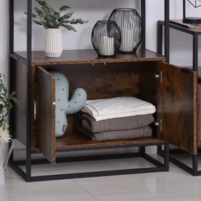 HOMCOM Biblioteca cu 3 Rafturi, Design Inaltat, din Lemn, Cadru din Metal, Negru si Maro 76x33x162.5cm | Aosom Romania
