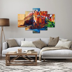 Tablou - Satul de coastă Cinque Terre, Riviera italiană, impresionismul modern (150x105 cm)