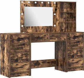 vidaXL Masă de Machiaj cu sertar 3 pcs Stejar fumuriu Lemn compozit
