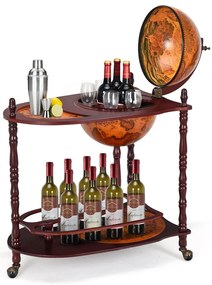 Suport de sticle de vin în formă de glob pământesc, cu roți