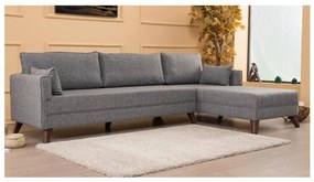 Colțar L KORFU, gri, cu șezlong pe partea dreaptă