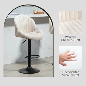 HOMCOM Set de 2 Scaune de Bar cu Suport pentru Picioare, din Țesătură cu Efect de Cinilie, 48x50x94-115 cm, Negru și Bej | Aosom Romania