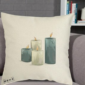 Perna Decorativa Lumanari Hygge Alb-Verde, 40x40 cm, Ecru, Husa Detasabila, Perna Inclusa, BEKZ®