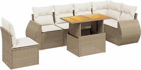 vidaXL Set canapele de grădină, 7 piese, cu perne, bej, poliratan