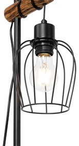 Lampă de masă rustică neagră cu lemn - Stronk