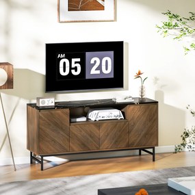 HOMCOM Comodă TV pentru televizoare până la 165,1 cm comodă TV din lemn cu compartiment deschis și orificiu pentru cabluri, efect marmură, 140x39x66cm, nuc | Aosom Romania