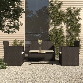 Set mobilier de exterior cu perne, 4 piese, negru, poliratan
