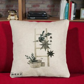 Perna Decorativa Scara Scandinavica cu Stele, 40x40 cm, Bej Canapea, Husa Detasabila, Perna Inclusa, BEKZ®
