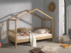 Pat Căsuță Forrest Oak pentru Camera Copii, 90x200 cm, din Lemn Masiv de Stejar, Natur – Vipack