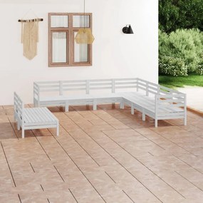 3083125 vidaXL Set mobilier de grădină, 9 piese, alb, lemn masiv de pin
