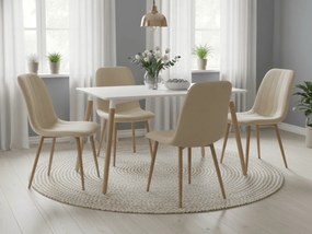 Set de masa 1 + 4, masa de dining alb ADRIA 120x80 cm + scaun crem din catifea LAVA