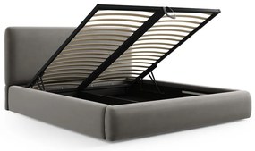 Pat matrimonial gri tapițat cu spațiu de depozitare cu somieră 160x200 cm Colonel – Cosmopolitan Design