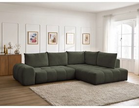 Colțar verde extensibil/cu spațiu de depozitare cu tapițerie din chenille (cu colț pe partea dreaptă/în formă de ”L”) Everest – Bobochic Paris