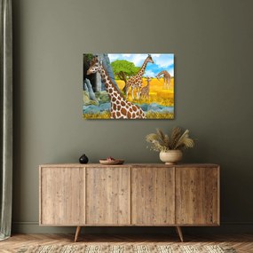 Tablou pe sticlă - Familia girafelor (70x50 cm)