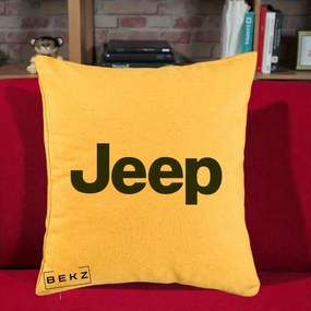 Perna Personalizata cu emblema Jeep, 40x40 cm, Galben, Husa Detasabila, Perna Inclusa, BEKZ®