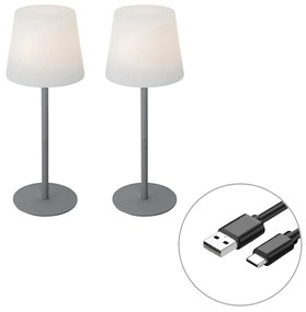 Set de 2 lămpi de masă reîncărcabile gri 40 cm IP54 - Jude