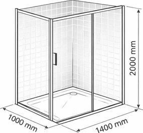 Cabina dus crom 140x100 cm, usa culisanta, grosime sticla 6 mm, tratament anticalcar, Ronal