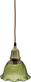 Lustră suspendată vintage din sticlă verde cu suport din alamă antichizată, 17×18 cm, „Olive"