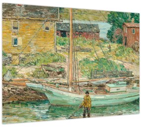Tablou pe sticlă - Childe Hassam, Oyster Sloop, Cos Cob, reproducere (70x50 cm)