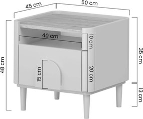 Noptieră Amilio 50 cm - cashmere / stejar uleiat / mânere cashmere