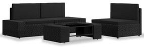 vidaXL Set mobilier de grădină, 4 piese, negru, poliratan