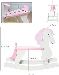 HOMCOM Cal Balansoar pentru Copii 1-3 Ani, din Lemn, 68 x 27 x 51,5 cm, Roz/alb | Aosom Romania