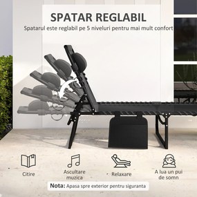 Outsunny Portable Sun Lounger, Folding Chaise Recliner, 5-Position Adjustable Cot, Black | Aosom Romania